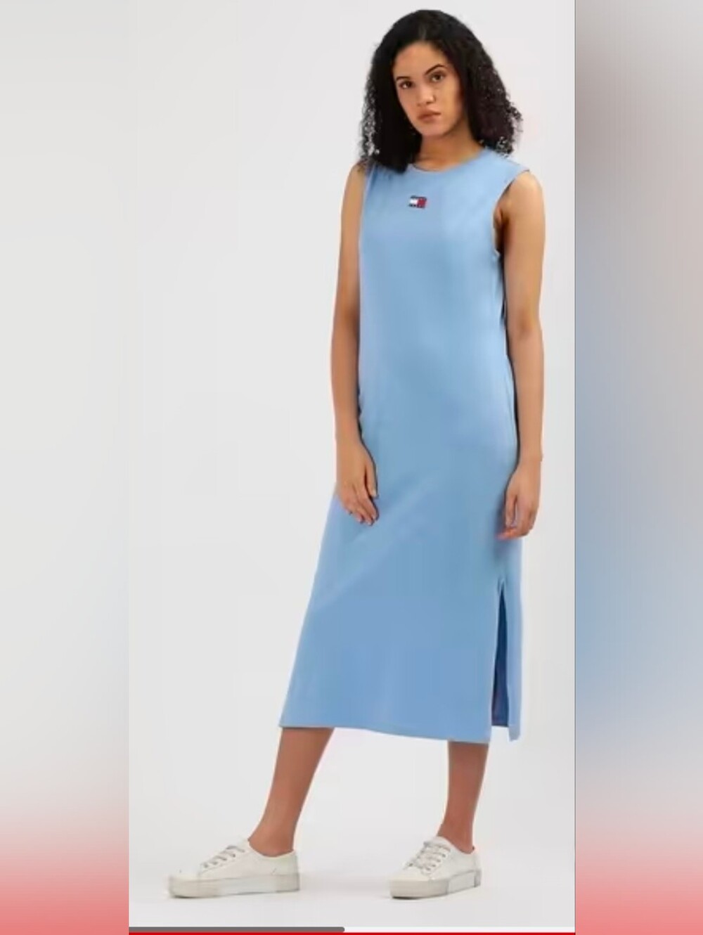 Tommy Jeans Women's Dress  Cotton Logo Badge Midi Tank Blue